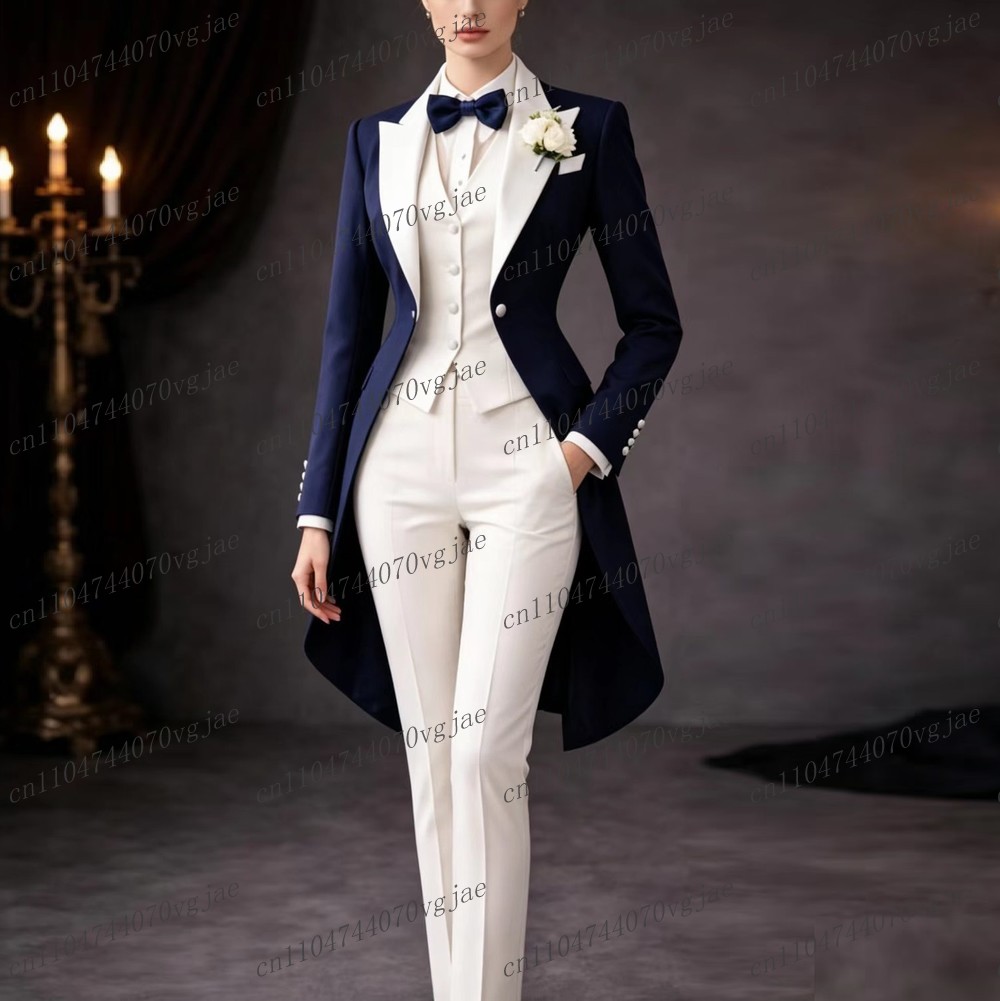 Women'S Formal Wear Suits - Navy Blue And White Long Women
