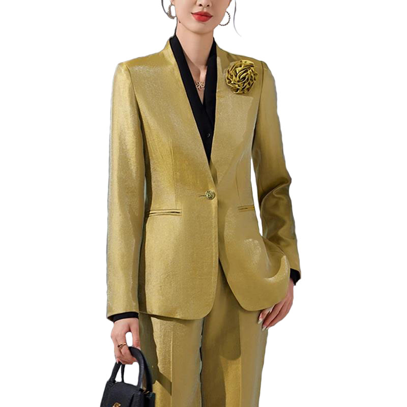 Women'S Formal Wear Pantsuits - Women Blazer Pants Sets Gold Appliques