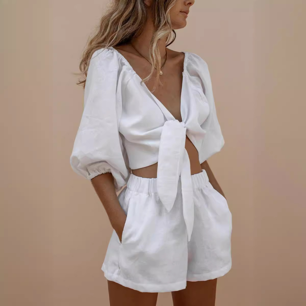Puff Sleeve Lace Shorts Monoch - огляд і ціна Monochrome Suit Set