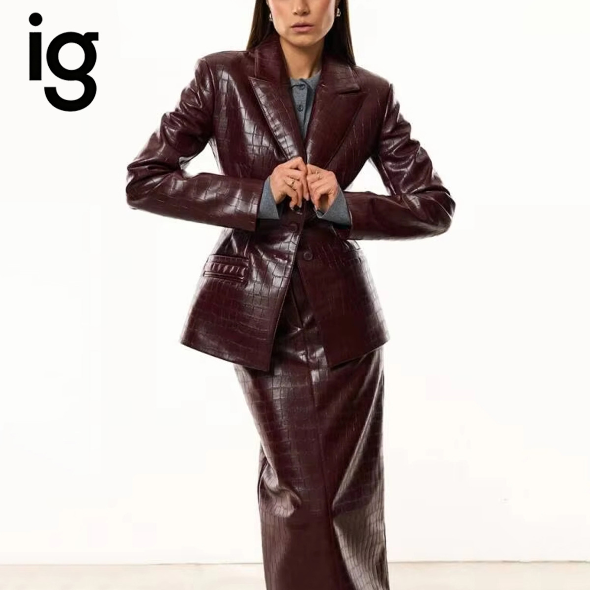 IG Women Burgundy Croc Faux Le - огляд і ціна Women'S Formal Wear Suits