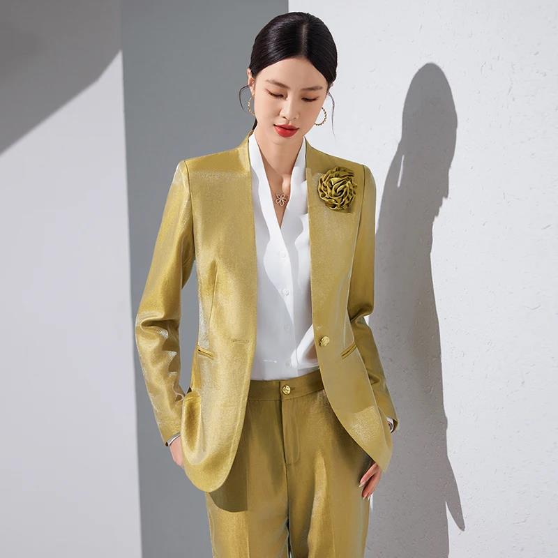 Women Blazer Pants Sets Gold A - огляд і ціна Women'S Formal Wear Pantsuits