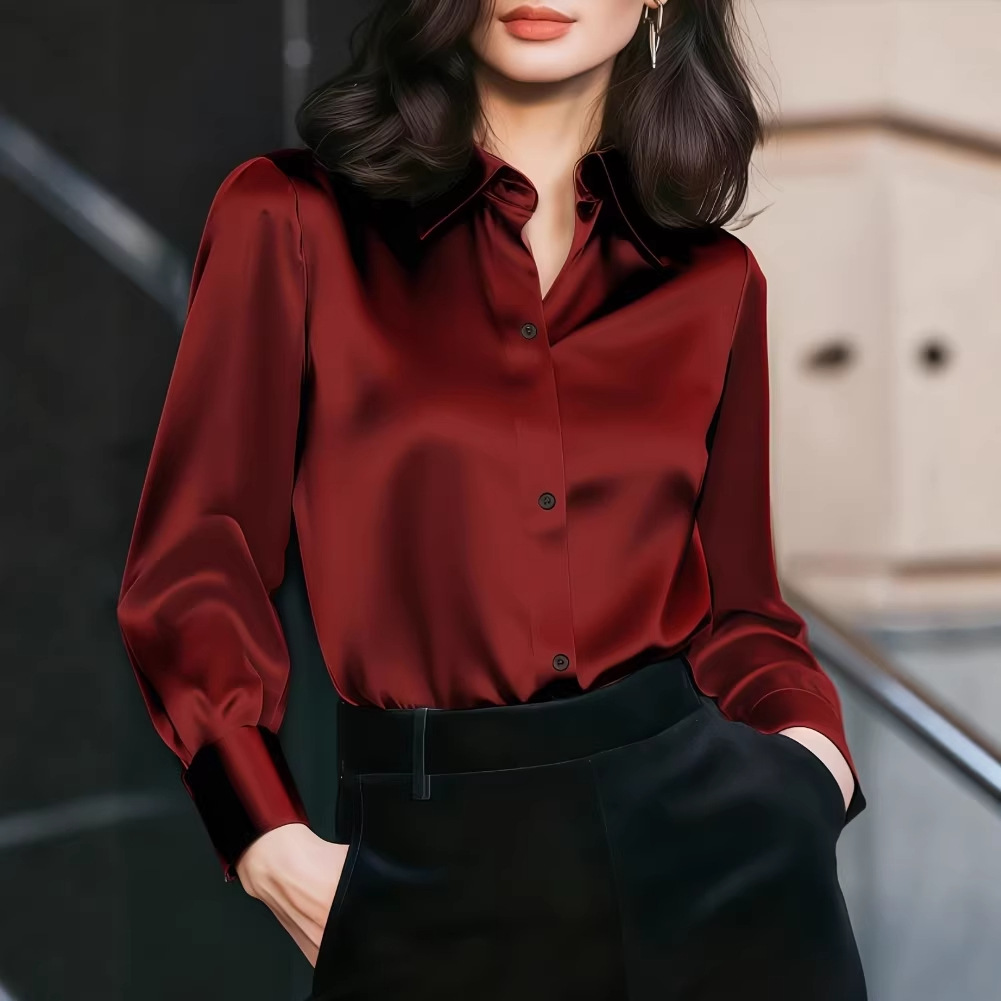 Women Satin Lapel Collar Blous - огляд і ціна Women Formal Wear Business