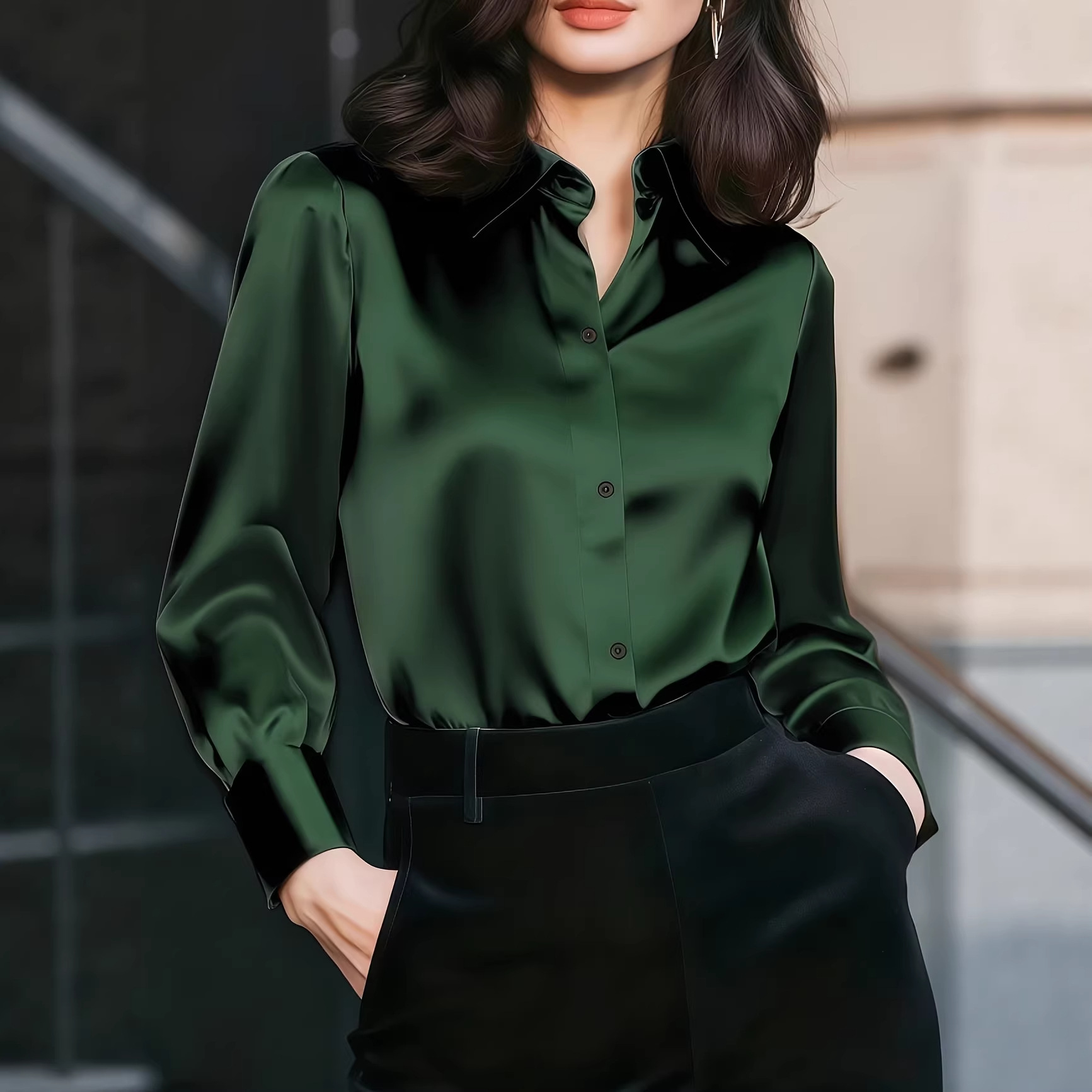 Women Satin Lapel Collar Blous - огляд і ціна Women Formal Wear Business